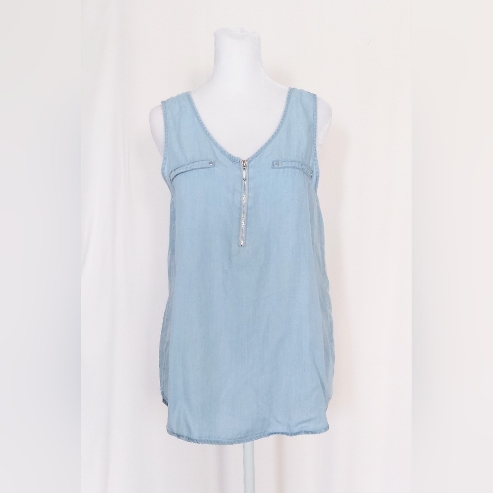 Harve Benard Sleeveless V Neck Top Blouse Blue Size Small